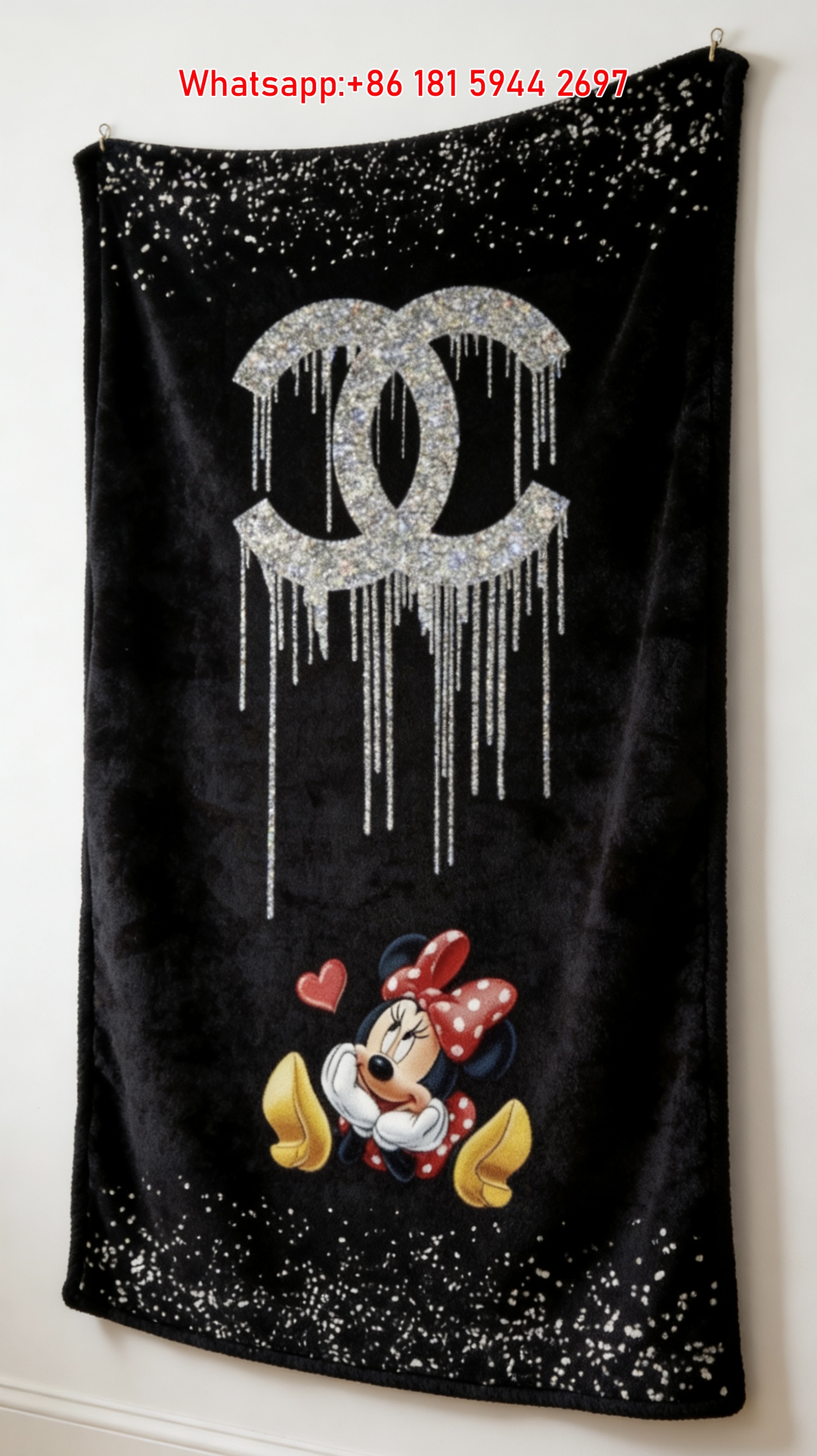 Chanel Inspired Glitter Dripping CC Minnie Mouse Flannel Sofa Throw Blanket IMG_7397